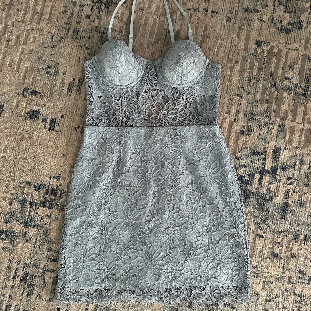 NBD Gray Lace Mini Dress
